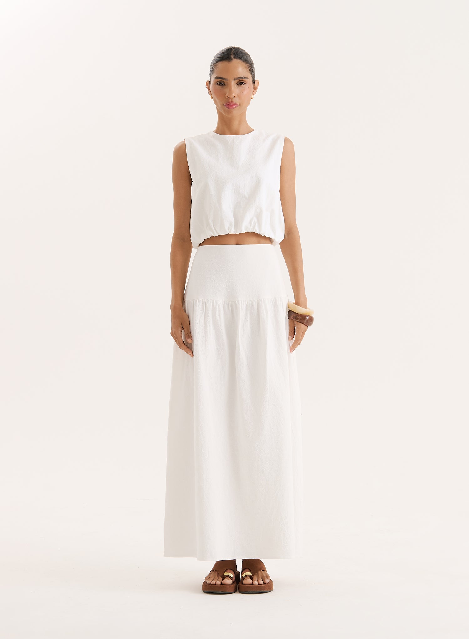 White Cotton Bubble Hem Top